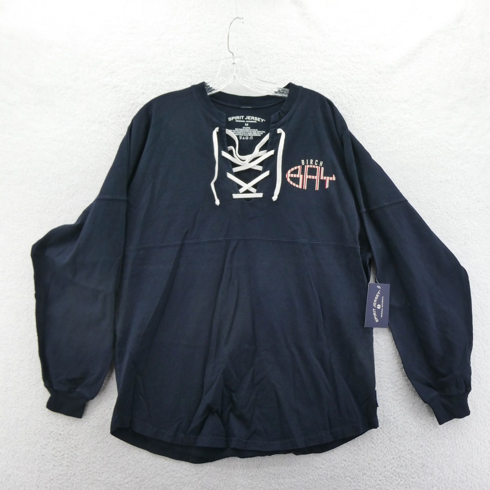 Spirit Jersey Shirt Mens Medium Birch Bay Navy Blue Lace Up Crab Cotton Long Slv